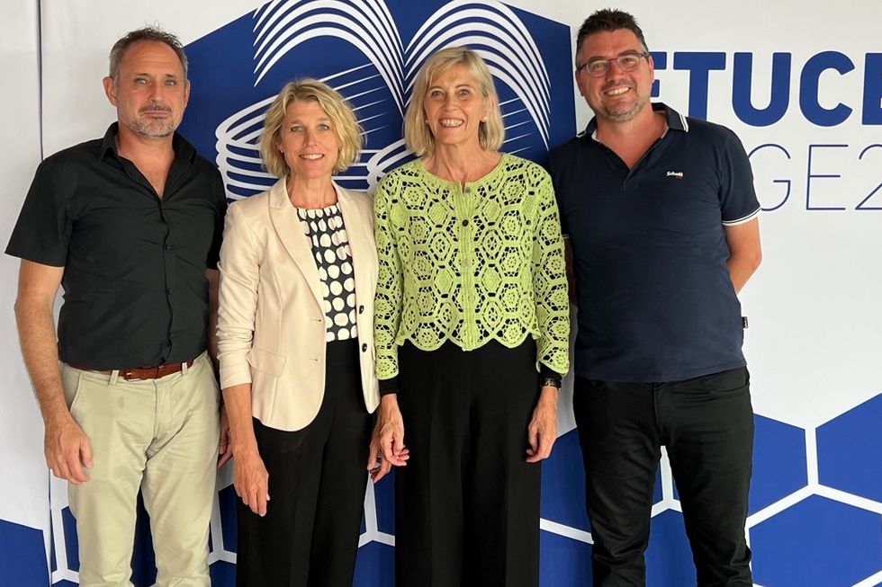 Von links: Samuel Rohrbach (aktueller Präsident SER), Dagmar Rösler (Zentralpräsidentin LCH), Franziska Peterhans (Zentralsekretärin LCH), David Rey (designierter Präsident SER)