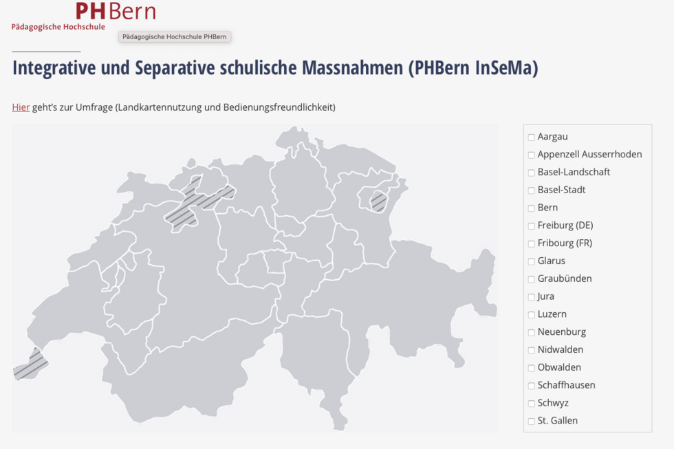 Die interaktive Landkarte bietet eine Übersicht über die integrativen und separativen schulischen Massnahmen.