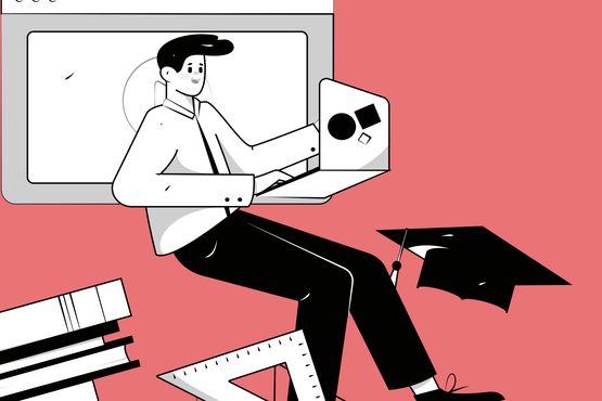 Illustration zeigt einen Mann an einem Laptop