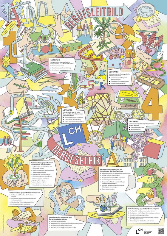 Wimmelbild zum Berufsleitbild und der Berufsethik für Lehrpersonen