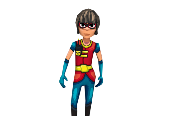 Ein digitaler Avatar aus «FinanceMission World», der wie ein Superheld angelegt ist.