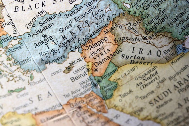 Ausschnitt aus einer Landkarte, der die Türkei und den Mittleren Osten zeigt. Foto: iStock/JeanUrsula 