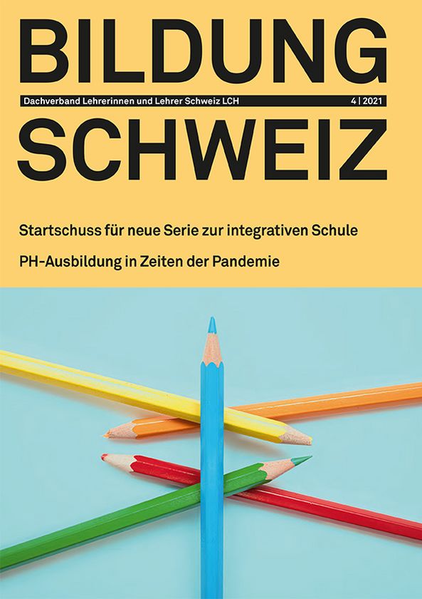BILDUNG SCHWEIZ 4 | 2021 Cover der Aprilausgabe 2021 von BILDUNG SCHWEIZ zeigt aufeinanderliegende Farbstifte.
