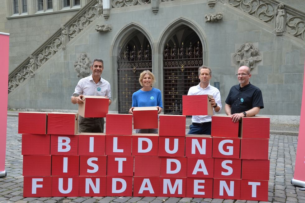 Pino Mangiarratti, Präsident Bildung Bern, Dagmar Rösler, Präsidentin LCH, Stefan Wittwer, Geschäftsführer Bildung Bern und Christian Robert, Vizepräsident Bildung Bern.