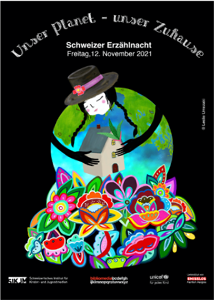 Plakat für die Schweizer Erzählnacht 2021 / Illustration: Leslie Umezaki